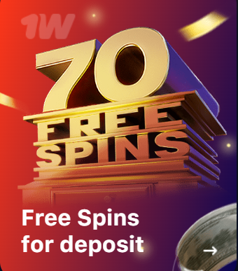 A screenshot of the casino bonus with 3D image '70 free spins'