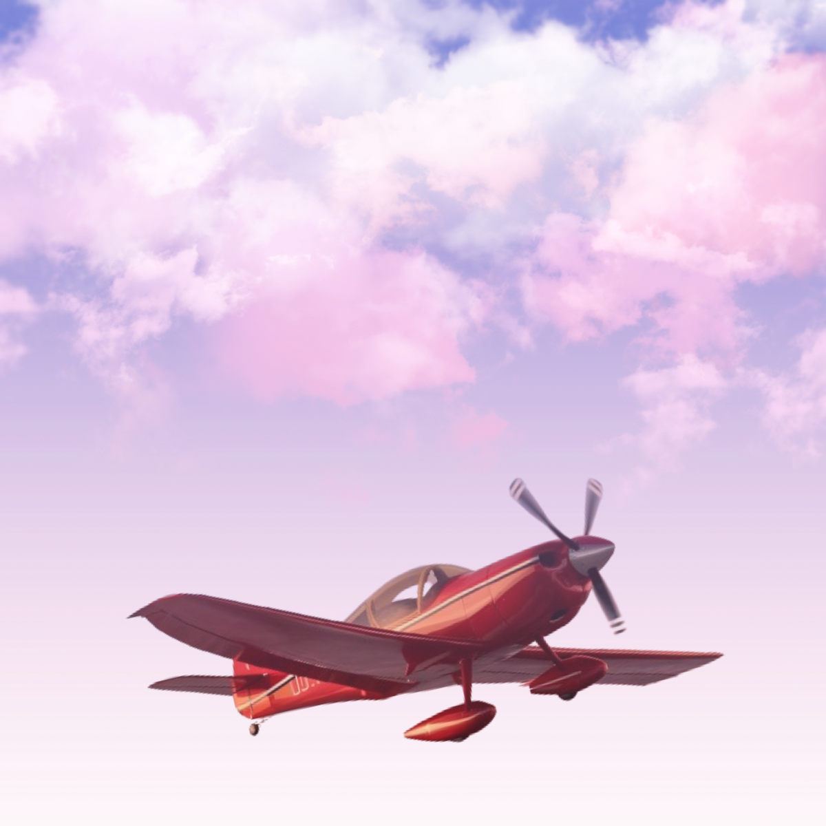 Flying red plane in the sky